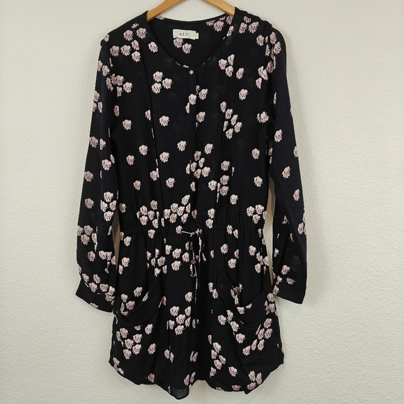 A.L.C. Navy Blue Simona Falling Iris Mini Dress Tie Waist 100% Silk Sz SM - Picture 2 of 15